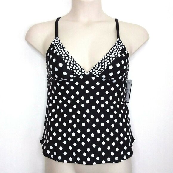a.n.a. Women's Black/White Polka Dot Tankini Top - Picture 1 of 7